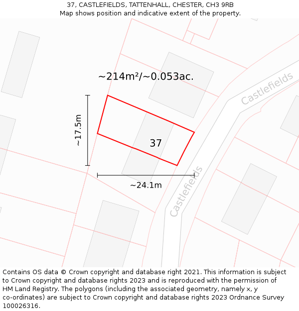 37, CASTLEFIELDS, TATTENHALL, CHESTER, CH3 9RB: Plot and title map