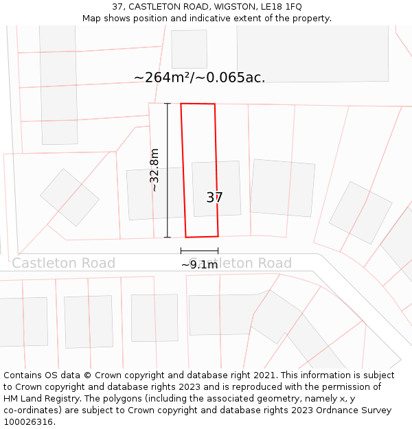 37, CASTLETON ROAD, WIGSTON, LE18 1FQ: Plot and title map
