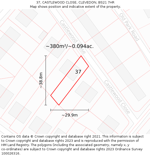 37, CASTLEWOOD CLOSE, CLEVEDON, BS21 7HR: Plot and title map