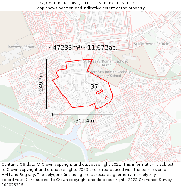 37, CATTERICK DRIVE, LITTLE LEVER, BOLTON, BL3 1EL: Plot and title map