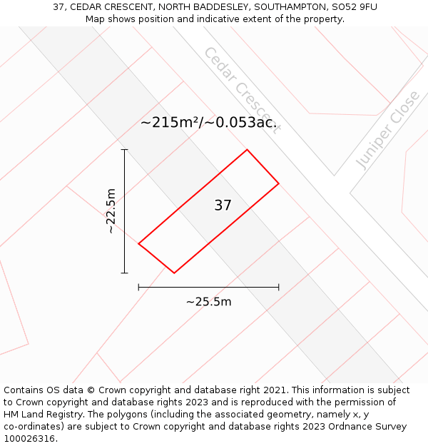 37, CEDAR CRESCENT, NORTH BADDESLEY, SOUTHAMPTON, SO52 9FU: Plot and title map