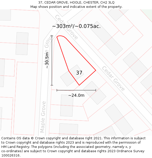 37, CEDAR GROVE, HOOLE, CHESTER, CH2 3LQ: Plot and title map