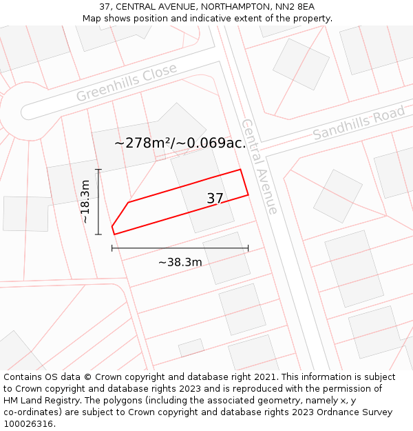 37, CENTRAL AVENUE, NORTHAMPTON, NN2 8EA: Plot and title map