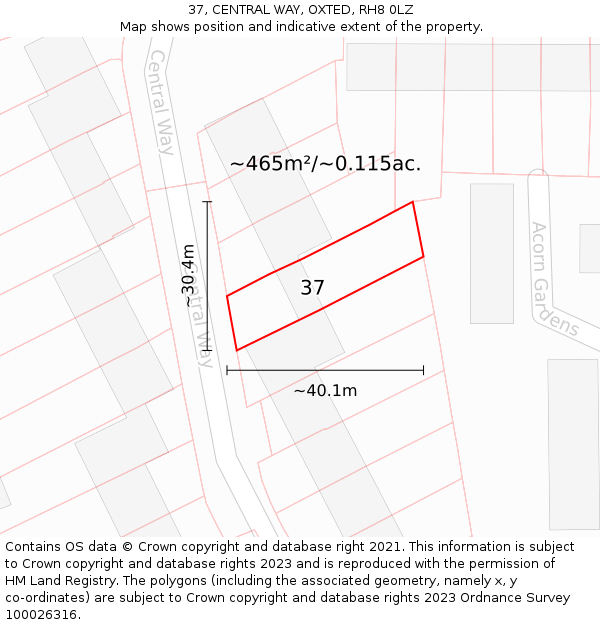 37, CENTRAL WAY, OXTED, RH8 0LZ: Plot and title map