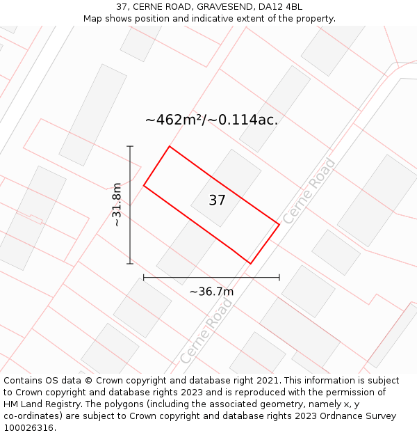 37, CERNE ROAD, GRAVESEND, DA12 4BL: Plot and title map