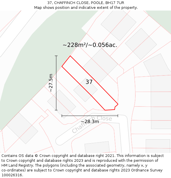 37, CHAFFINCH CLOSE, POOLE, BH17 7UR: Plot and title map