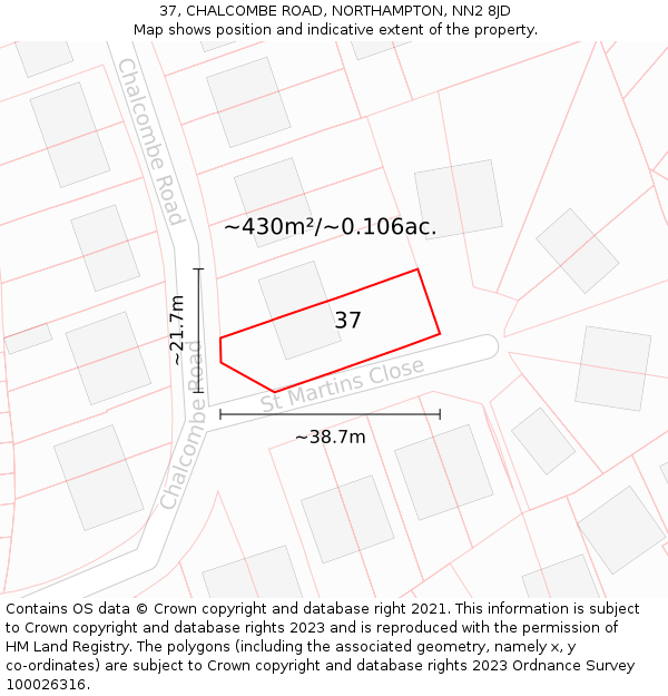 37, CHALCOMBE ROAD, NORTHAMPTON, NN2 8JD: Plot and title map