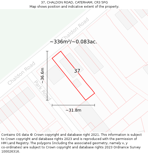37, CHALDON ROAD, CATERHAM, CR3 5PG: Plot and title map
