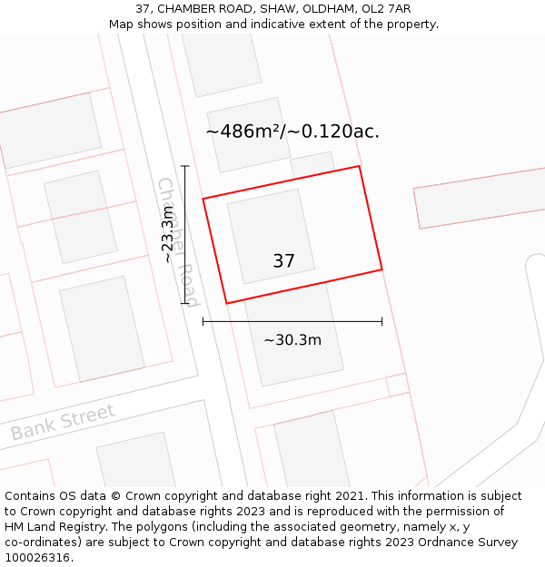37, CHAMBER ROAD, SHAW, OLDHAM, OL2 7AR: Plot and title map