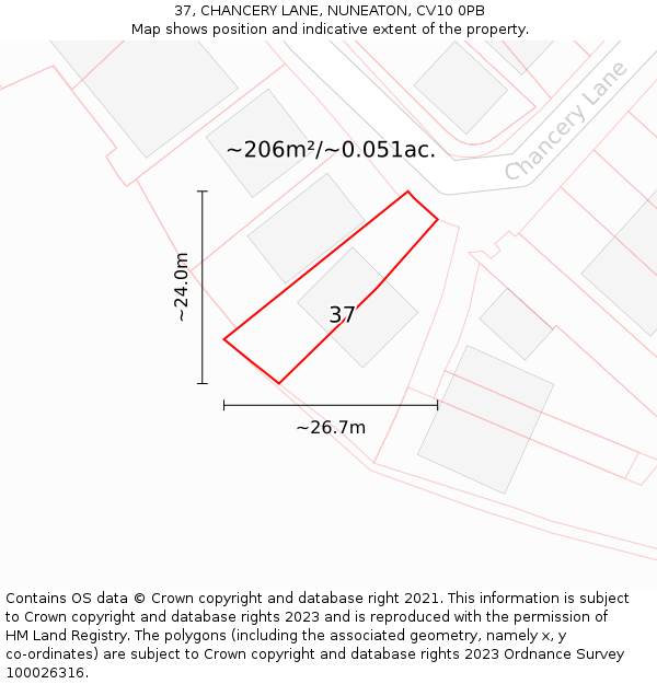 37, CHANCERY LANE, NUNEATON, CV10 0PB: Plot and title map