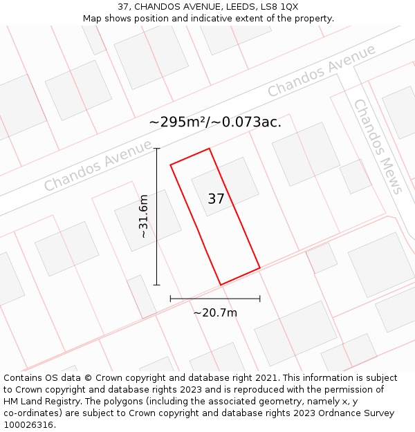 37, CHANDOS AVENUE, LEEDS, LS8 1QX: Plot and title map