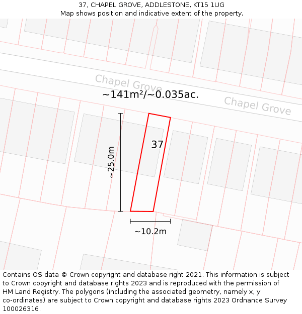 37, CHAPEL GROVE, ADDLESTONE, KT15 1UG: Plot and title map
