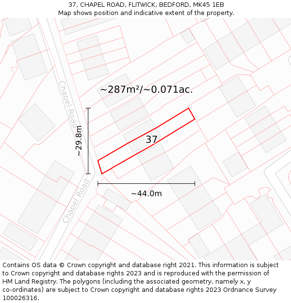 37, CHAPEL ROAD, FLITWICK, BEDFORD, MK45 1EB: Plot and title map