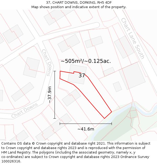 37, CHART DOWNS, DORKING, RH5 4DF: Plot and title map