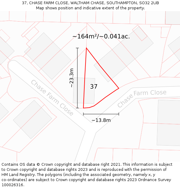 37, CHASE FARM CLOSE, WALTHAM CHASE, SOUTHAMPTON, SO32 2UB: Plot and title map