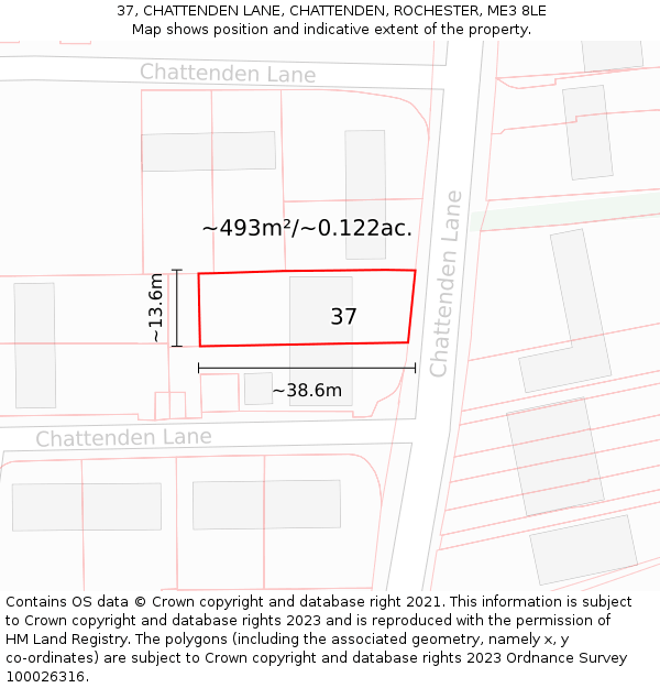 37, CHATTENDEN LANE, CHATTENDEN, ROCHESTER, ME3 8LE: Plot and title map