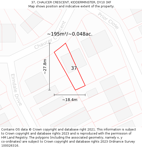 37, CHAUCER CRESCENT, KIDDERMINSTER, DY10 3XF: Plot and title map