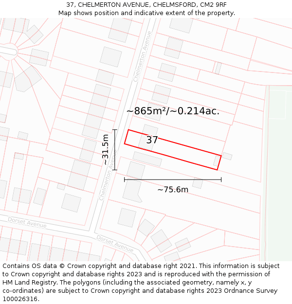37, CHELMERTON AVENUE, CHELMSFORD, CM2 9RF: Plot and title map