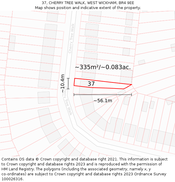 37, CHERRY TREE WALK, WEST WICKHAM, BR4 9EE: Plot and title map
