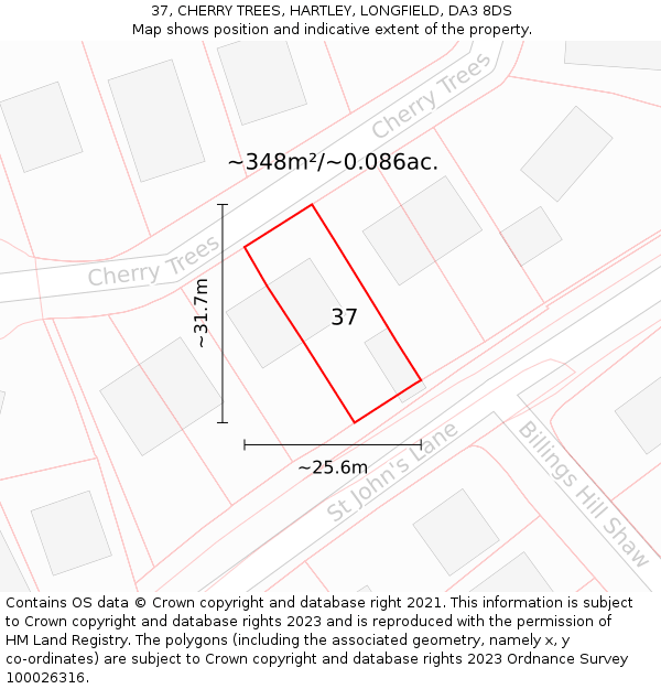 37, CHERRY TREES, HARTLEY, LONGFIELD, DA3 8DS: Plot and title map