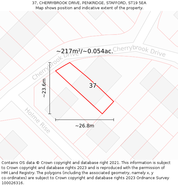 37, CHERRYBROOK DRIVE, PENKRIDGE, STAFFORD, ST19 5EA: Plot and title map