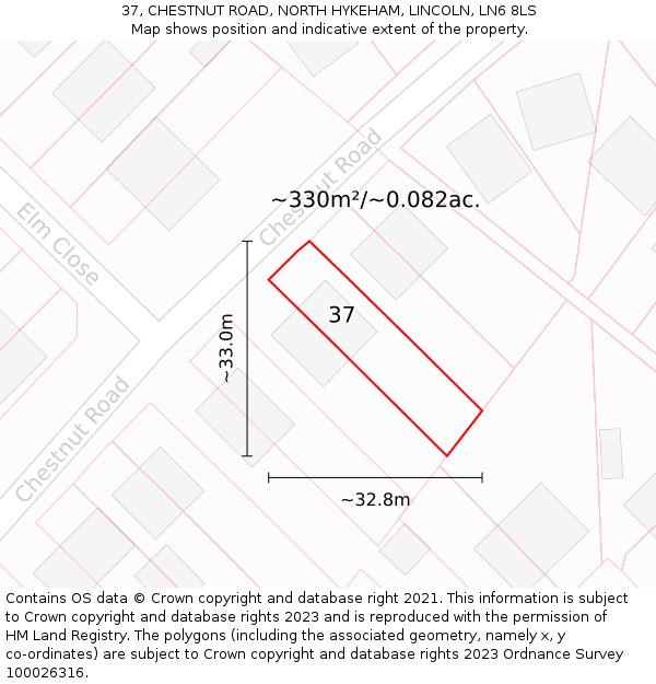 37, CHESTNUT ROAD, NORTH HYKEHAM, LINCOLN, LN6 8LS: Plot and title map