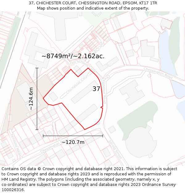 37, CHICHESTER COURT, CHESSINGTON ROAD, EPSOM, KT17 1TR: Plot and title map