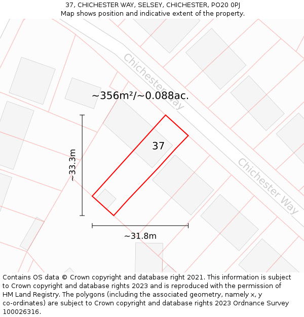 37, CHICHESTER WAY, SELSEY, CHICHESTER, PO20 0PJ: Plot and title map