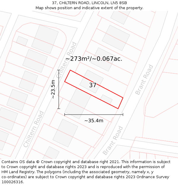 37, CHILTERN ROAD, LINCOLN, LN5 8SB: Plot and title map