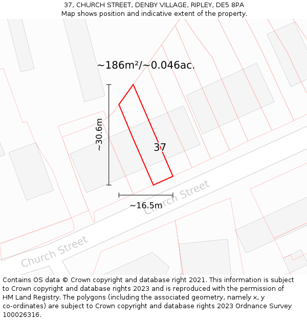 37, CHURCH STREET, DENBY VILLAGE, RIPLEY, DE5 8PA: Plot and title map