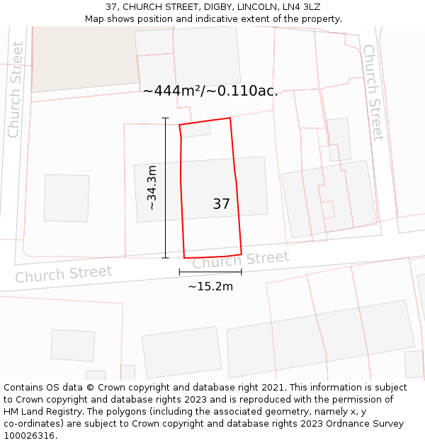 37, CHURCH STREET, DIGBY, LINCOLN, LN4 3LZ: Plot and title map