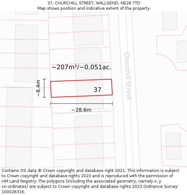 37, CHURCHILL STREET, WALLSEND, NE28 7TD: Plot and title map