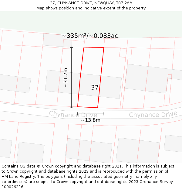 37, CHYNANCE DRIVE, NEWQUAY, TR7 2AA: Plot and title map