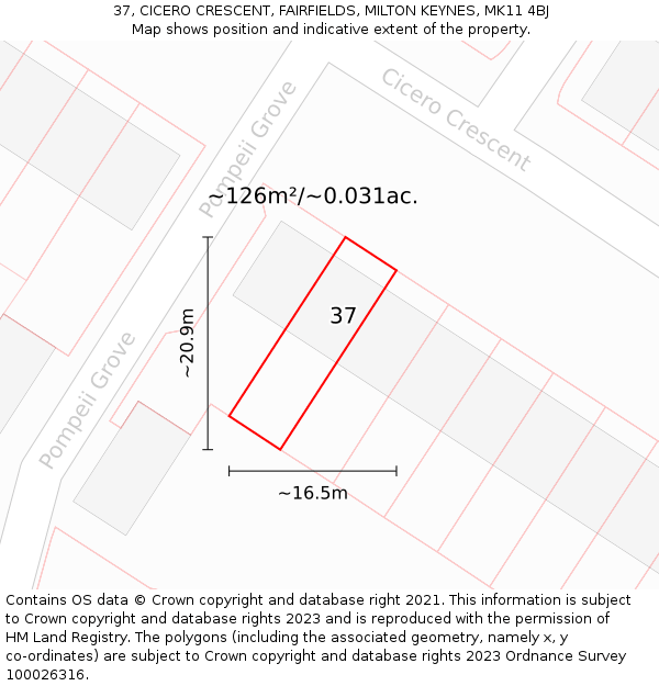 37, CICERO CRESCENT, FAIRFIELDS, MILTON KEYNES, MK11 4BJ: Plot and title map
