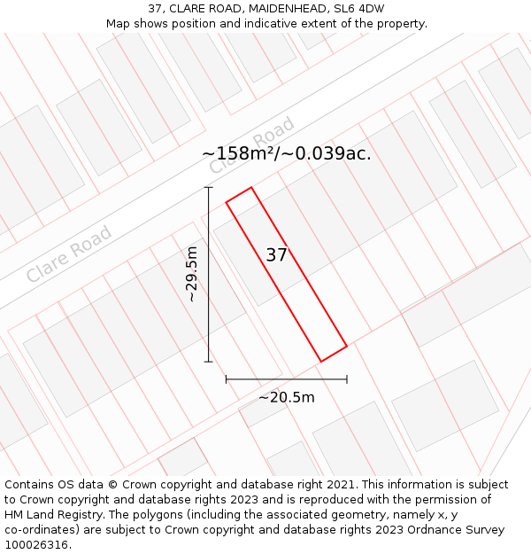 37, CLARE ROAD, MAIDENHEAD, SL6 4DW: Plot and title map