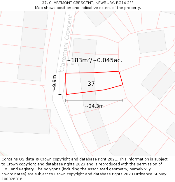 37, CLAREMONT CRESCENT, NEWBURY, RG14 2FF: Plot and title map