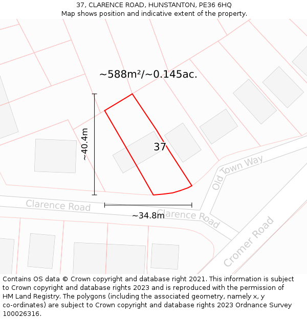 37, CLARENCE ROAD, HUNSTANTON, PE36 6HQ: Plot and title map