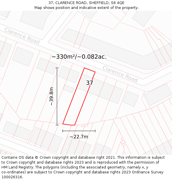 37, CLARENCE ROAD, SHEFFIELD, S6 4QE: Plot and title map