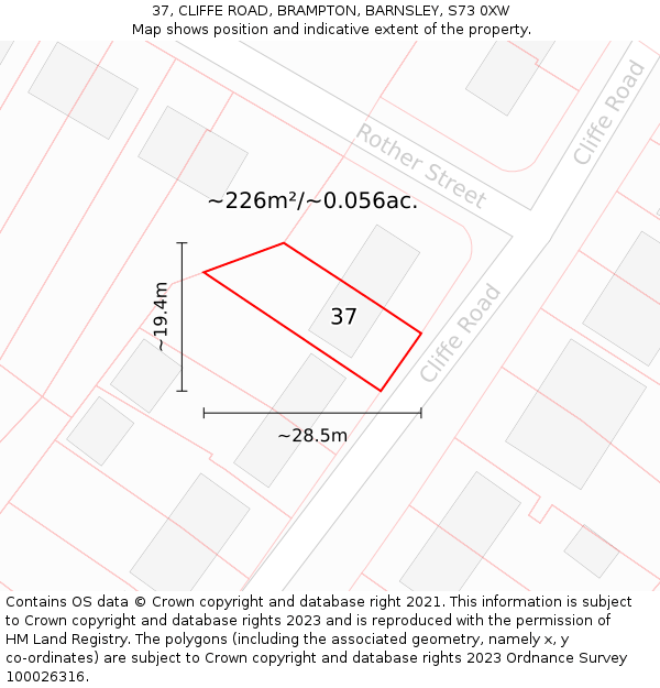 37, CLIFFE ROAD, BRAMPTON, BARNSLEY, S73 0XW: Plot and title map