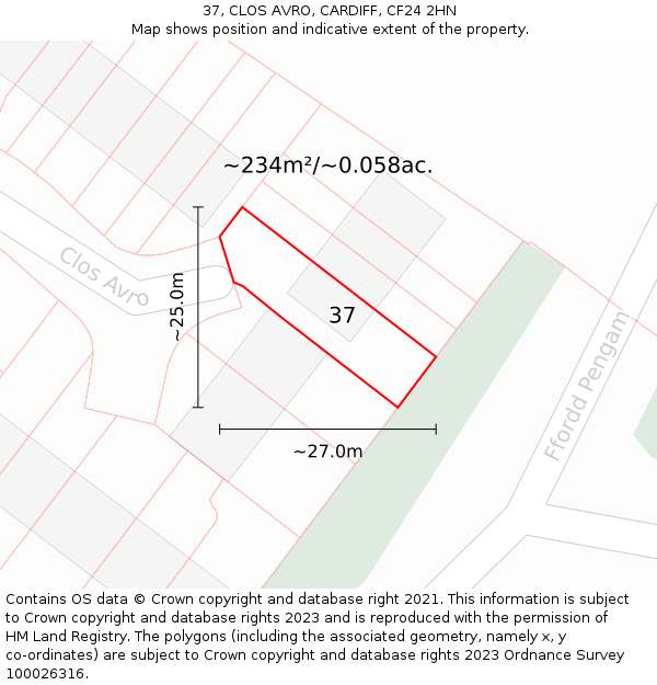 37, CLOS AVRO, CARDIFF, CF24 2HN: Plot and title map