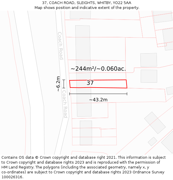 37, COACH ROAD, SLEIGHTS, WHITBY, YO22 5AA: Plot and title map