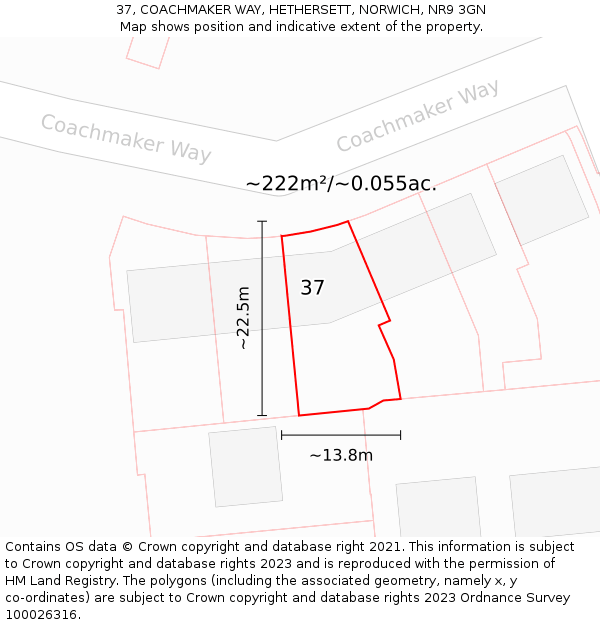 37, COACHMAKER WAY, HETHERSETT, NORWICH, NR9 3GN: Plot and title map