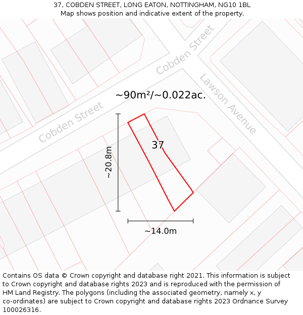 37, COBDEN STREET, LONG EATON, NOTTINGHAM, NG10 1BL: Plot and title map