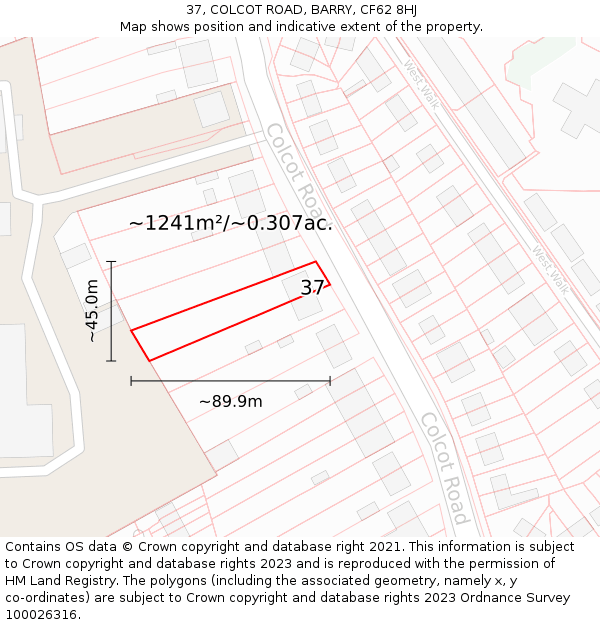 37, COLCOT ROAD, BARRY, CF62 8HJ: Plot and title map