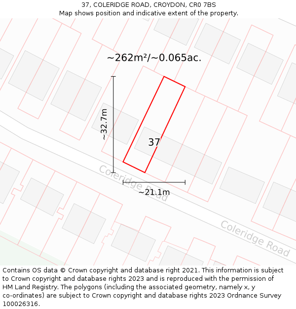 37, COLERIDGE ROAD, CROYDON, CR0 7BS: Plot and title map