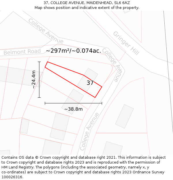 37, COLLEGE AVENUE, MAIDENHEAD, SL6 6AZ: Plot and title map