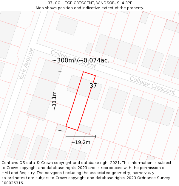 37, COLLEGE CRESCENT, WINDSOR, SL4 3PF: Plot and title map