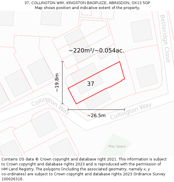 37, COLLINGTON WAY, KINGSTON BAGPUIZE, ABINGDON, OX13 5GP: Plot and title map