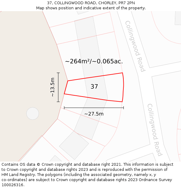 37, COLLINGWOOD ROAD, CHORLEY, PR7 2PN: Plot and title map