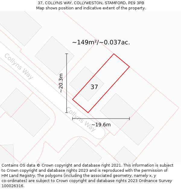 37, COLLYNS WAY, COLLYWESTON, STAMFORD, PE9 3PB: Plot and title map